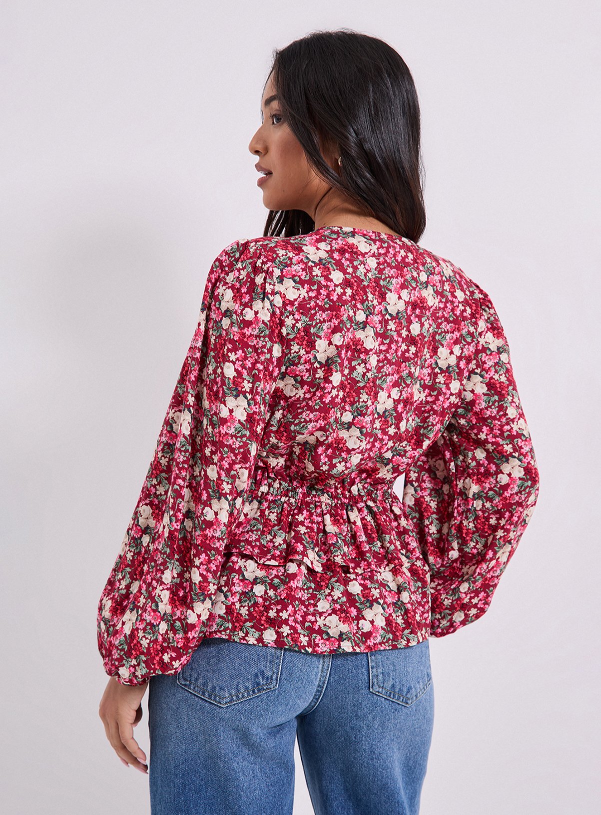 DOROTHY PERKINS Petite Pink Ditsy Wrap Front Frill Detail Printed Blouse 6 - Image 3 thumbnail